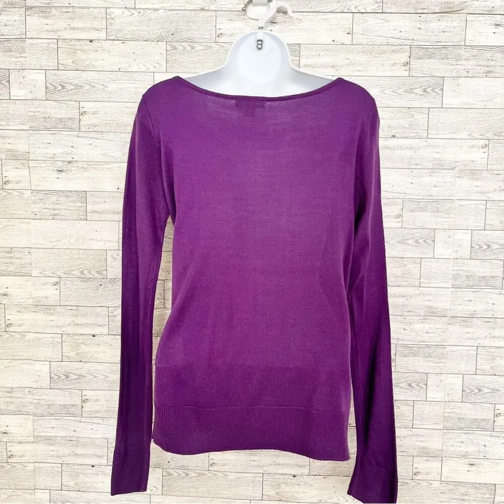 NEW YORK & COMPANY Purple Ruffle Trim Sweater, S